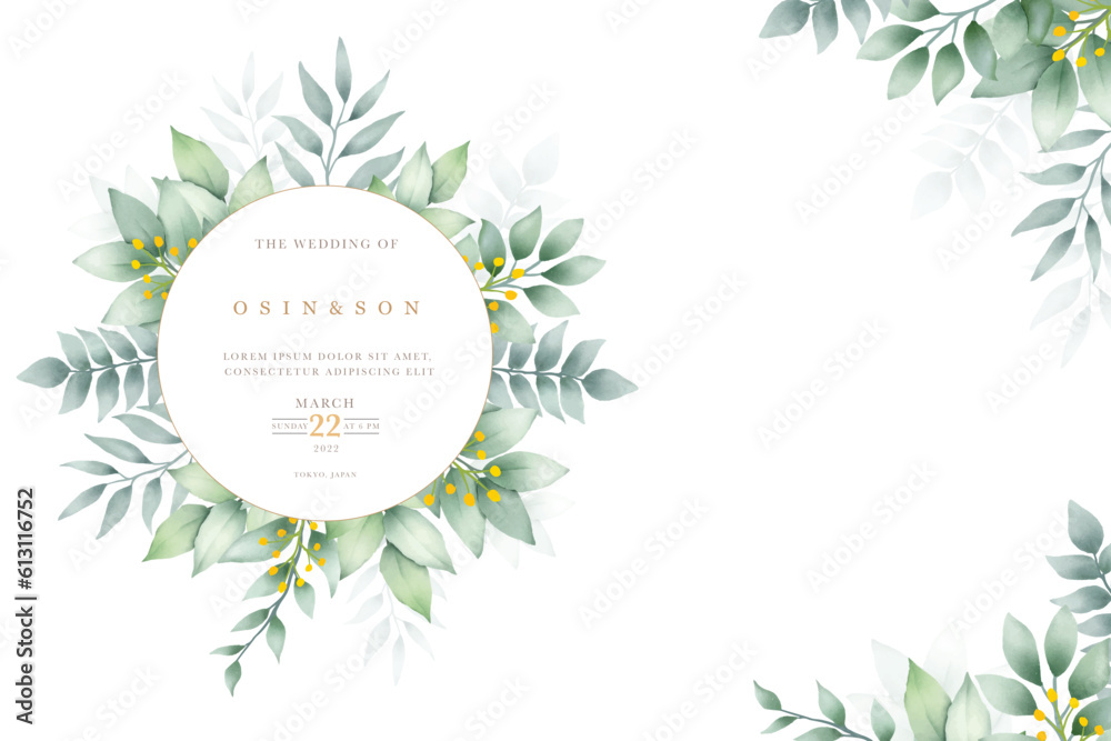 Green leaves frame background with watercolor Green leaves frame background with watercolor