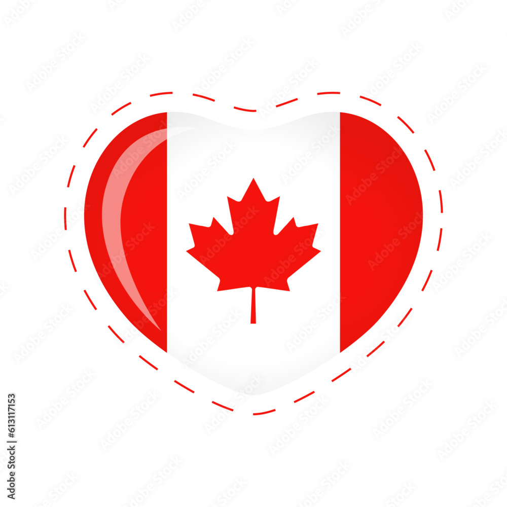 Obraz premium Creative heart shape with Canadian flag element. Welcome to Canada logo idea. Happy Canada Day cute icon. T shirt graphic. Mug or cup icon. Souvenir concept. Isolated design. National holiday emblem.