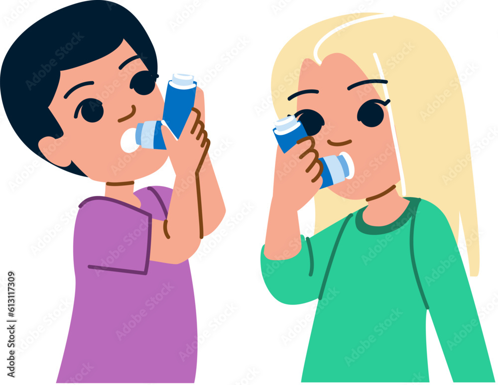 asthma kid vector. nebulizer child, inhaler girl, respiratory ill, person fever, flu cough asthma kid character. people flat cartoon illustration asthma kid vector. nebulizer child, inhaler girl, respiratory ill, person fever, flu cough asthma kid character. people flat cartoon illustration