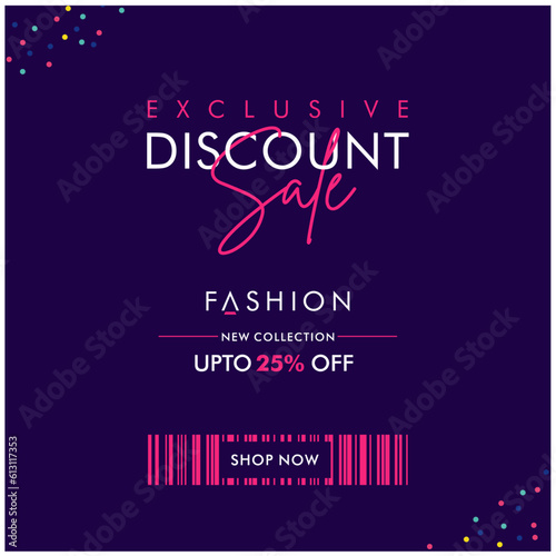 Exclusive Discount Sale, Fashion Social Media Template Design Vector. Sale, Offer, Discount, Shop Now