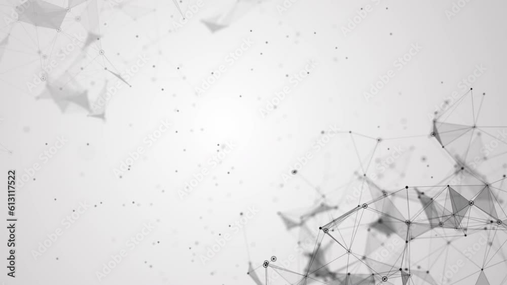 White technological background with tangled lines. Triangles and moving dots. Abstract futuristic looping animation.