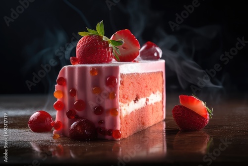 Strawberry Cheesecake, Cheesecake Pastry, Cream Cheese Dessert, Abstract Generative AI Illustration photo