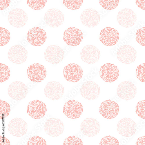 Vector Seamless decorative elegant pattern with cute green, pink and blue cartoon pom poms. Print for textile, wallpaper, covers, surface. Retro stylization. For fashion fabric.