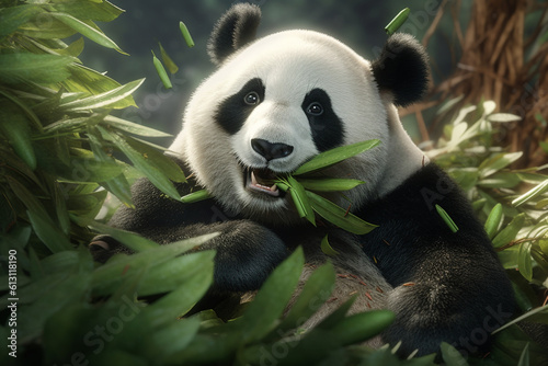 cute panda eating bamboo