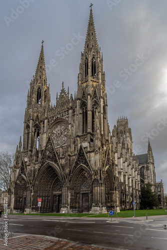 Gothic front facade of Saint-Ouen Abbey in Rouen France