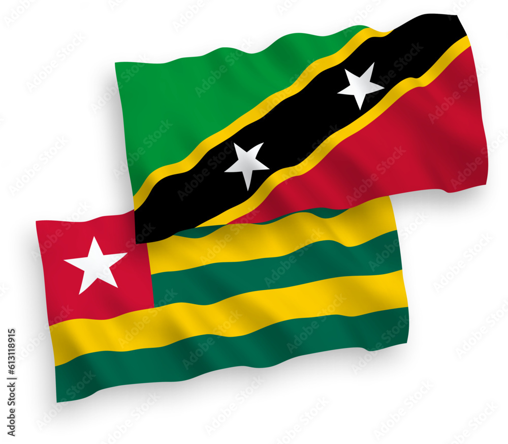 Flags of Togolese Republic and Federation of Saint Christopher and Nevis on a white background