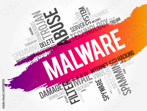 Malware - software that is installed on a computer without the user's consent and that performs malicious actions, word cloud concept background