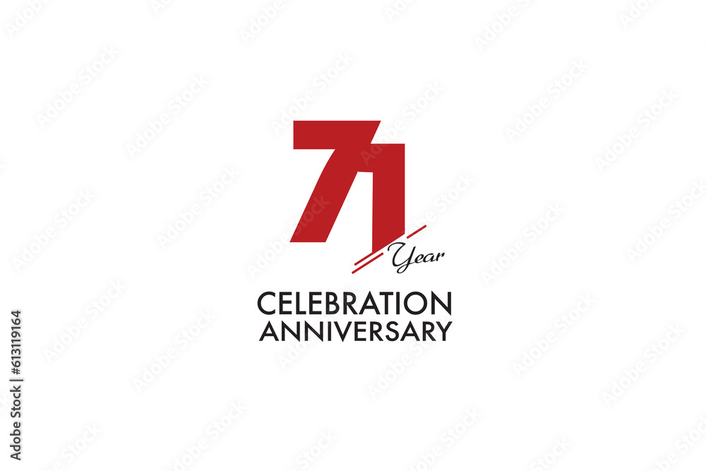 71th, 71 years, 71 year anniversary with red color isolated on white background, vector design for celebration vector