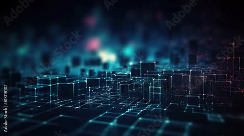 Modern digital abstract 3D background. Can be used in the description of network abilities, technological processes, digital storages, science, education, etc. Copy space. Based on Generative AI © Yeti Studio