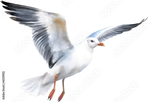 Seagull Watercolor Illustration. Generative AI © ABC Vector