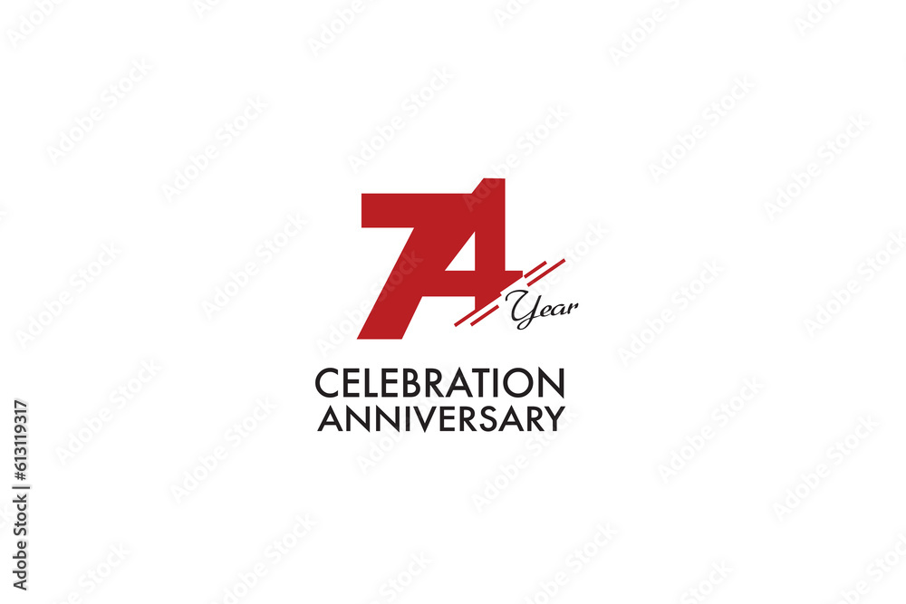 74th, 74 years, 74 year anniversary with red color isolated on white background, vector design for celebration vector