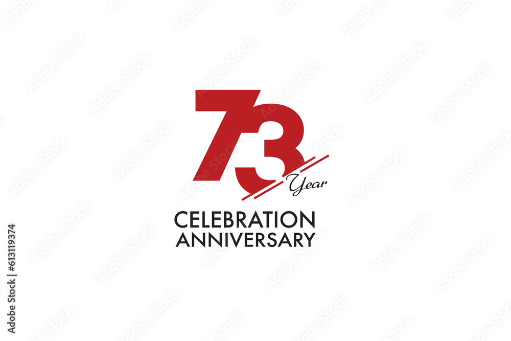 73rd, 73 years, 73 year anniversary with red color isolated on white background, vector design for celebration vector