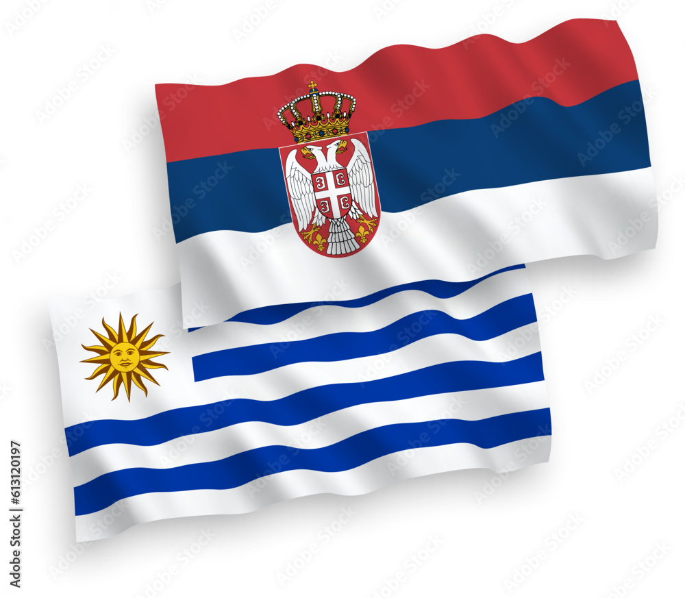 Flags of Oriental Republic of Uruguay and Serbia on a white background