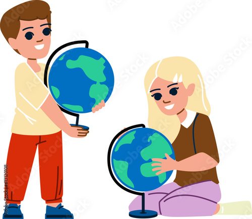 geography kid vector. school globe, world education, study cute, map boy, girl class geography kid character. people flat cartoon illustration
