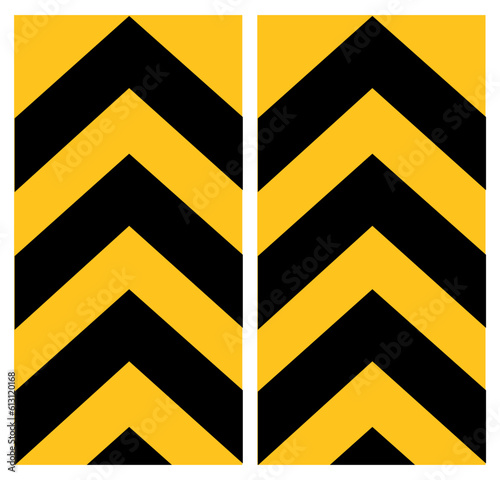 Traffic warning sign two set. Black and yellow lines on sign, Vector Illustration.