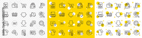 Outline Ab testing, Puzzle and Search statistics line icons pack for web with Chat bubble, Fishing lure, Money line icon. Arena stadium, Question mark, Special offer pictogram icon. Vector