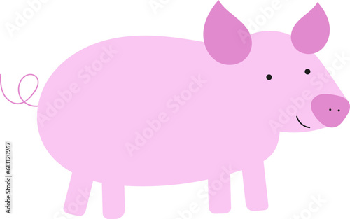pink pig cartoon illustration, cute vector illustration of a pig, farm animal illustration