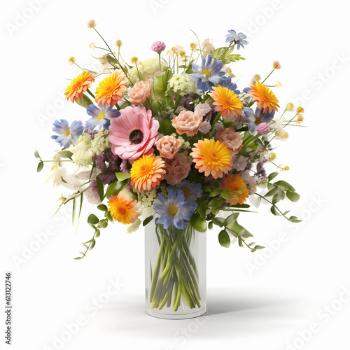 Bouquet of wild flowers  pale colors  pastel  beautiful floral composition in a glass vase  many colors  mother s day  valentine s day  on a white background made with Generative AI
