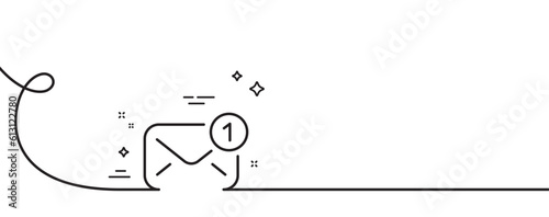 New message line icon. Continuous one line with curl. Mail envelope sign. Email letter symbol. New message single outline ribbon. Loop curve pattern. Vector