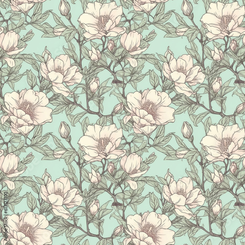 Seamless background of magnolia flowers. AI generated