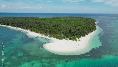 Peaceful patongong island, white sandy balabac beach shoreline, Aerial orbit  photo