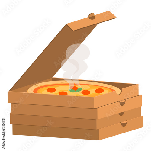 Delicious pizzas in delivery boxes