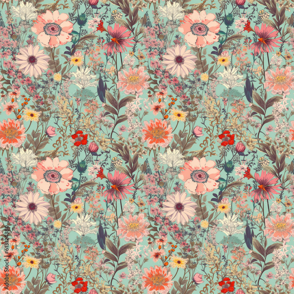 Seamless floral pattern on a pastel background. AI generated Seamless floral pattern on a pastel background. AI generated