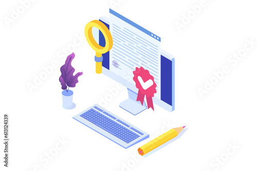 Stamping licensed icon. Certification license concept.  Isometric Vector illustration.