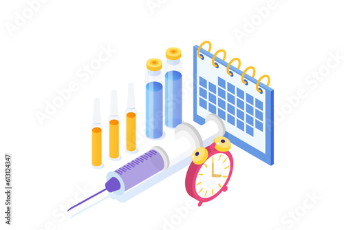 Time to vaccinate isometric concept. Vector illustration.