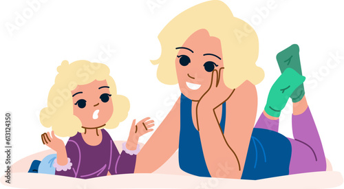 talking kid mother vector. parent daughter, family girl, love happy, talk woman, young conversation talking kid mother character. people flat cartoon illustration