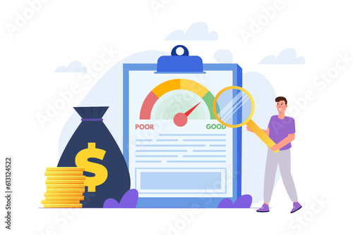 Credit score app with rating scale from poor to good rate. Vector illustration.