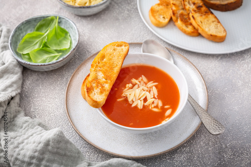Greek tomato soup with orzo pasta