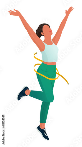 Happy fit woman jumping with raised arms