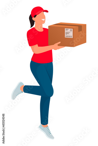 Happy woman holding a delivery box