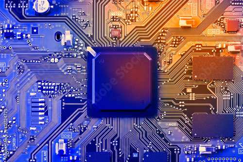 Electronic circuit board close up.	