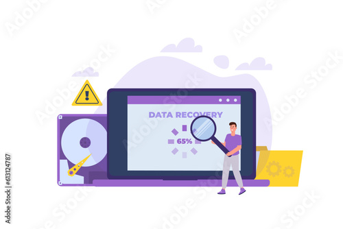 Data recovery, repairing HDD, data storage backup concept. Vector illustration