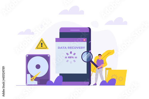 Data recovery, repairing HDD, data storage backup concept. Vector illustration