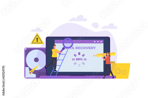 Data recovery, repairing HDD, data storage backup concept. Vector illustration