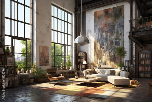 new york artist's loft overlooking central park, a large window, a sunny day
