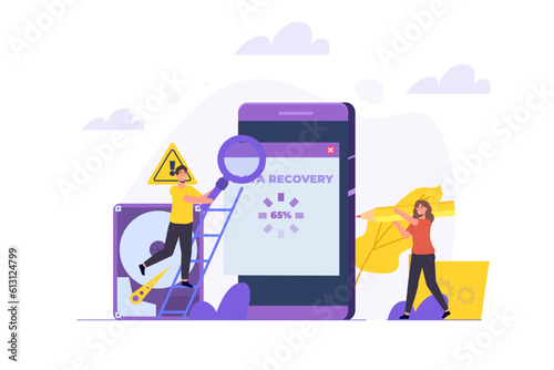 Data recovery, repairing HDD, data storage backup concept. Vector illustration