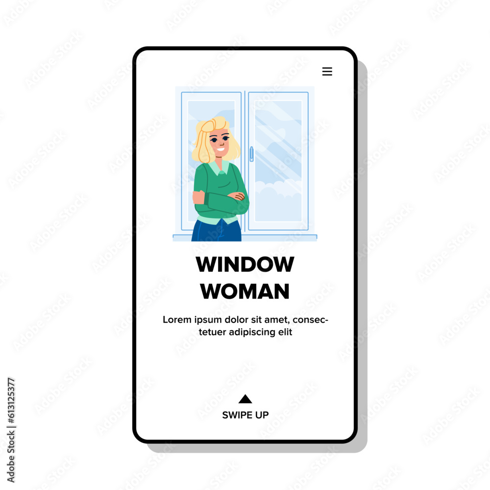 window woman vector. person young, indoors happy, girl beautiful, female caucasian, morning rest window woman web flat cartoon illustration window woman vector. person young, indoors happy, girl beautiful, female caucasian, morning rest window woman web flat cartoon illustration