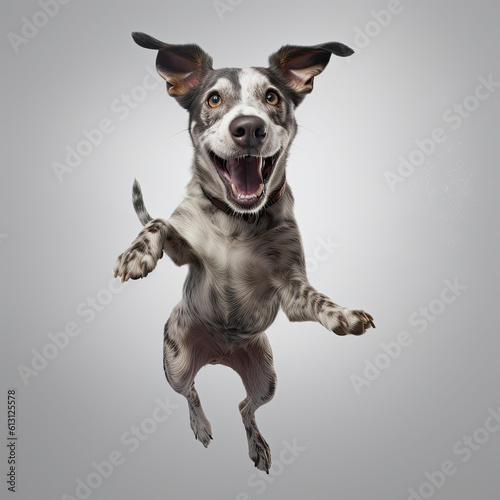 Indie dog, happy, playful, full body, jump
