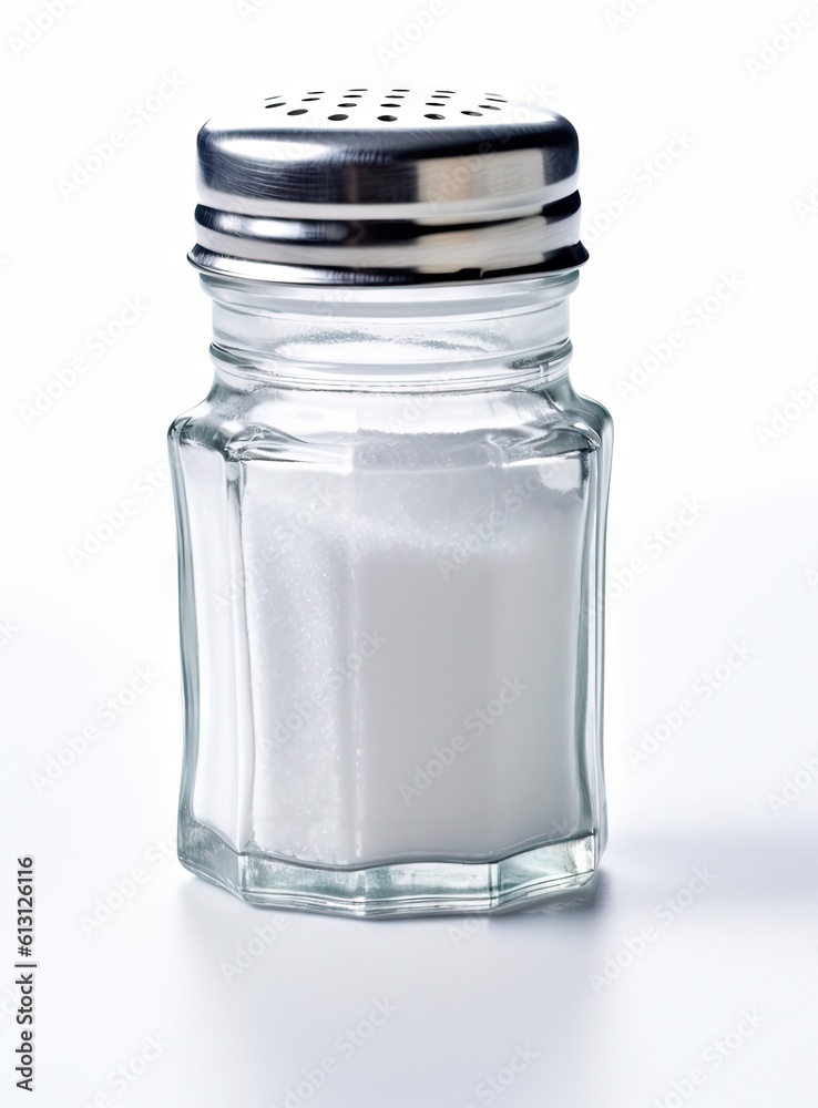 Salt shaker isolated on white background created with Generative AI technology. Salt shaker isolated on white background created with Generative AI technology.