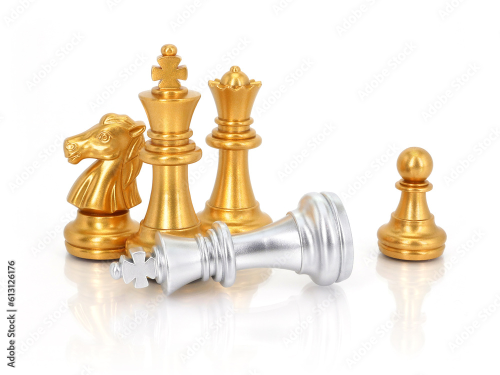Golden chess group isolated on white background. Business strategy brainstorm. Teamwork Concepts. Golden chess group isolated on white background. Business strategy brainstorm. Teamwork Concepts.