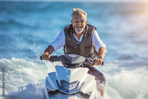 Illustration of mature senior male on jet ski photo