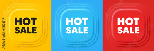 Hot Sale tag. Neumorphic offer banners. Special offer price sign. Advertising Discounts symbol. Hot sale podium background. Product infographics. Vector
