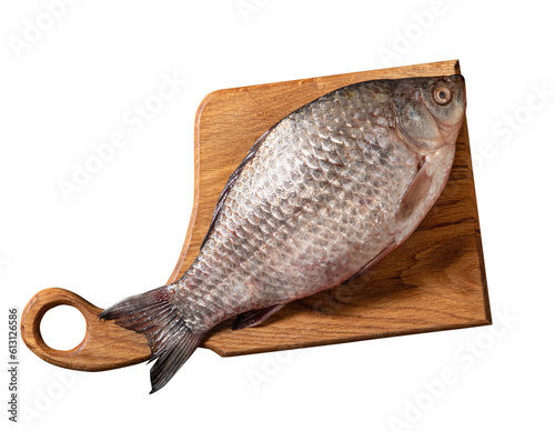 Freshwater crucian carp fish isolated on white background with clipping path. Full Depth of field. Focus stacking. PNG photo