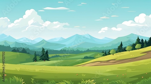 Summer landscape with mountains and green meadow