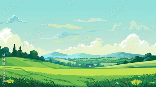 Summer landscape with hills, meadows and mountains