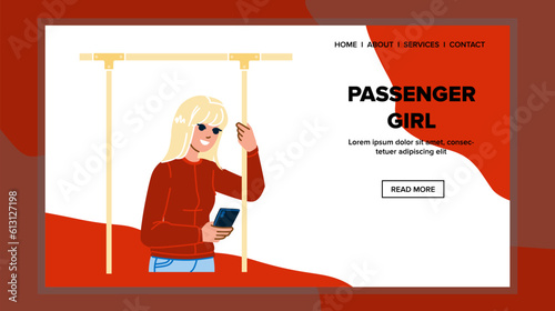 passenger girl vector. woman lifestyle, female travel, young happy, journey mobile, smile person passenger girl web flat cartoon illustration